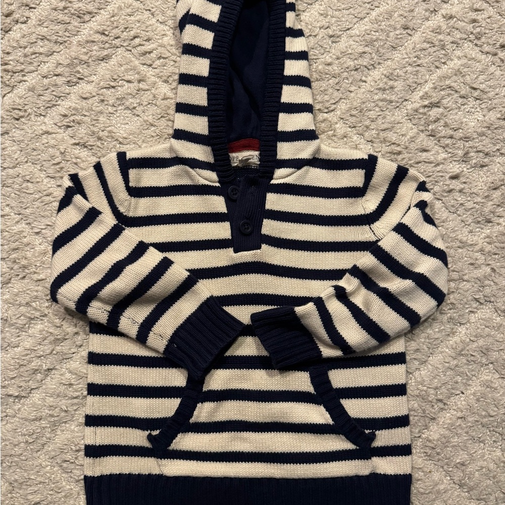 Kids Navy and Cream Striped Hooded Sweater